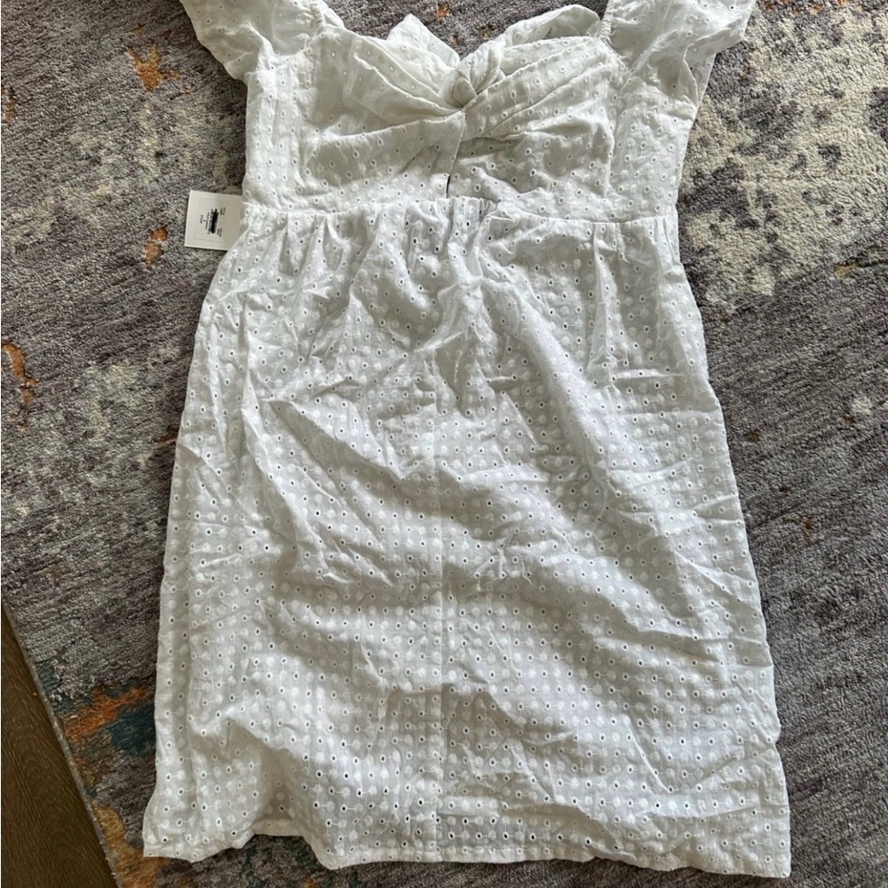 White Eyelet Tie-Front Kids Dress
